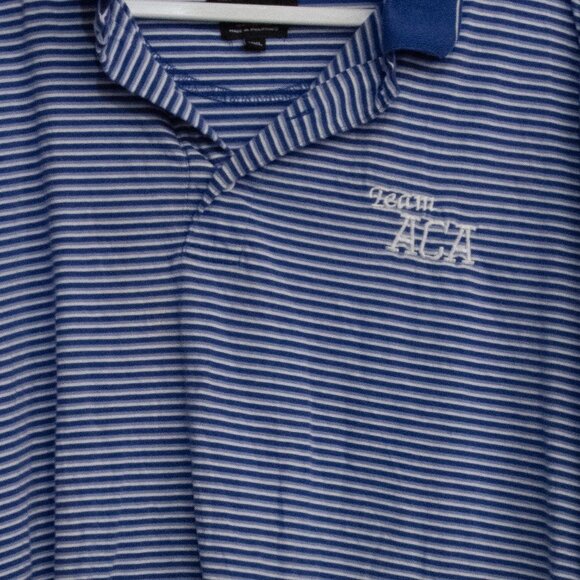 Ashworth Blue & White Striped Polo Shirt Team ACA Logo Size XXL - Picture 3 of 8